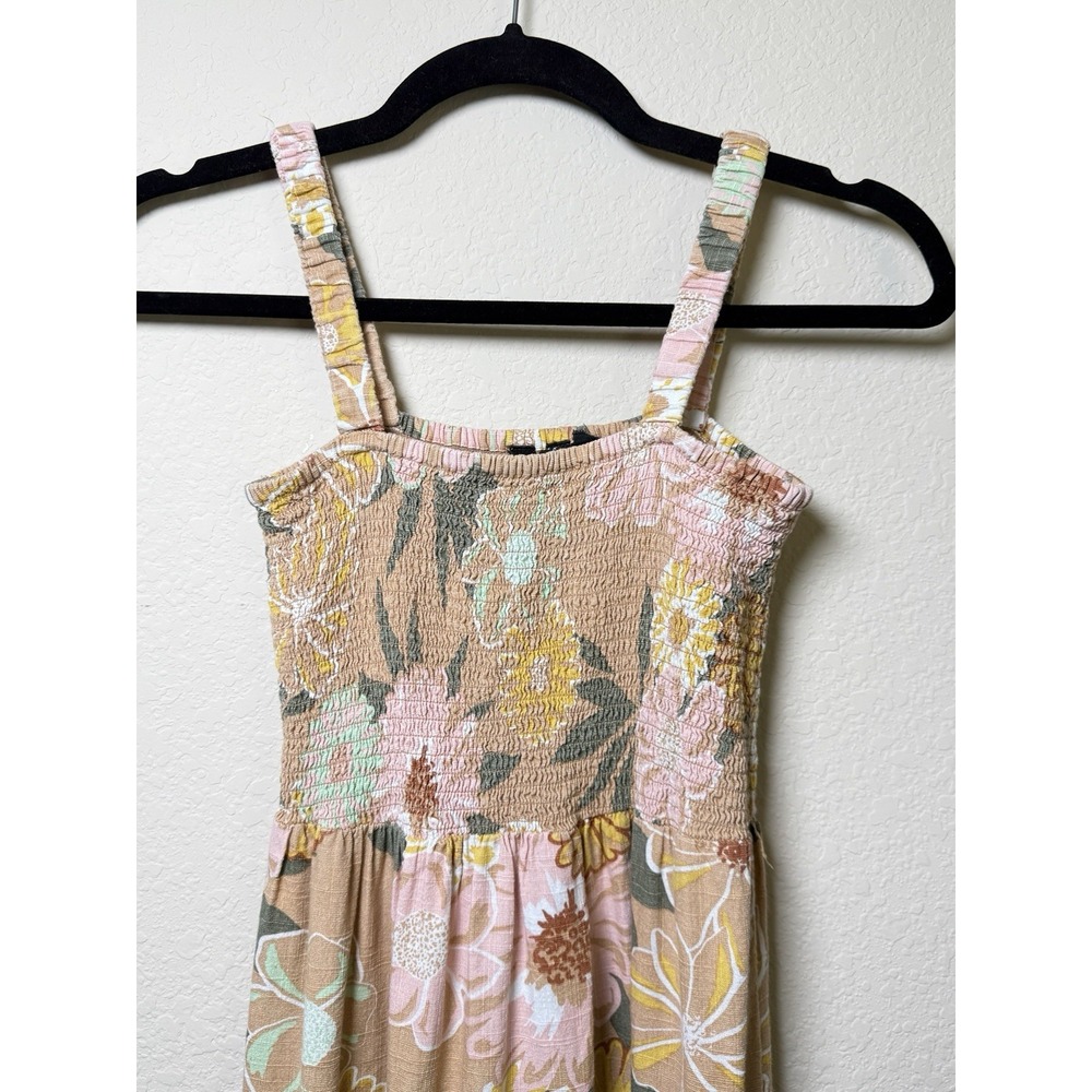 Roxy floral smocked midi Dress Strapy boho sundress pink peach woman Size XS - Picture 3 of 14